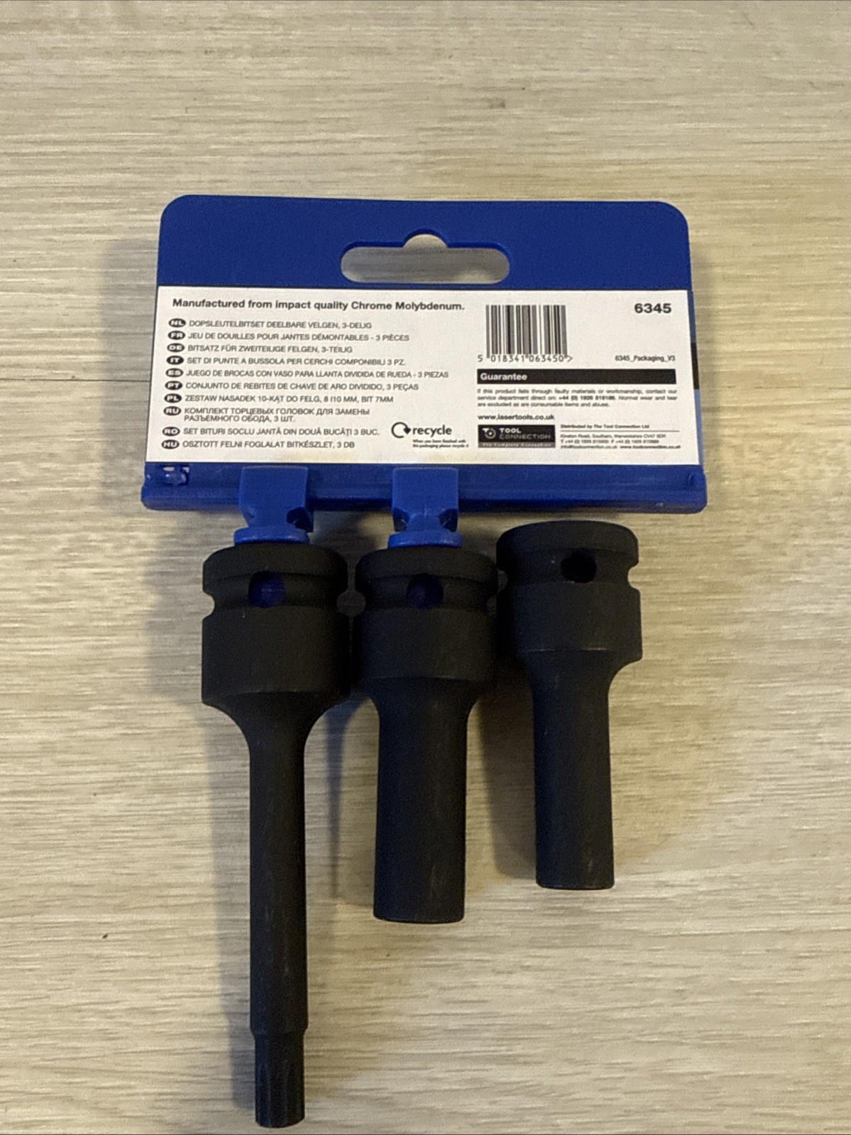 LASER TOOLS 6345 SPLIT RIM SOCKET BITS OZ WHEELS 10 POINT 1/2 DRIVE