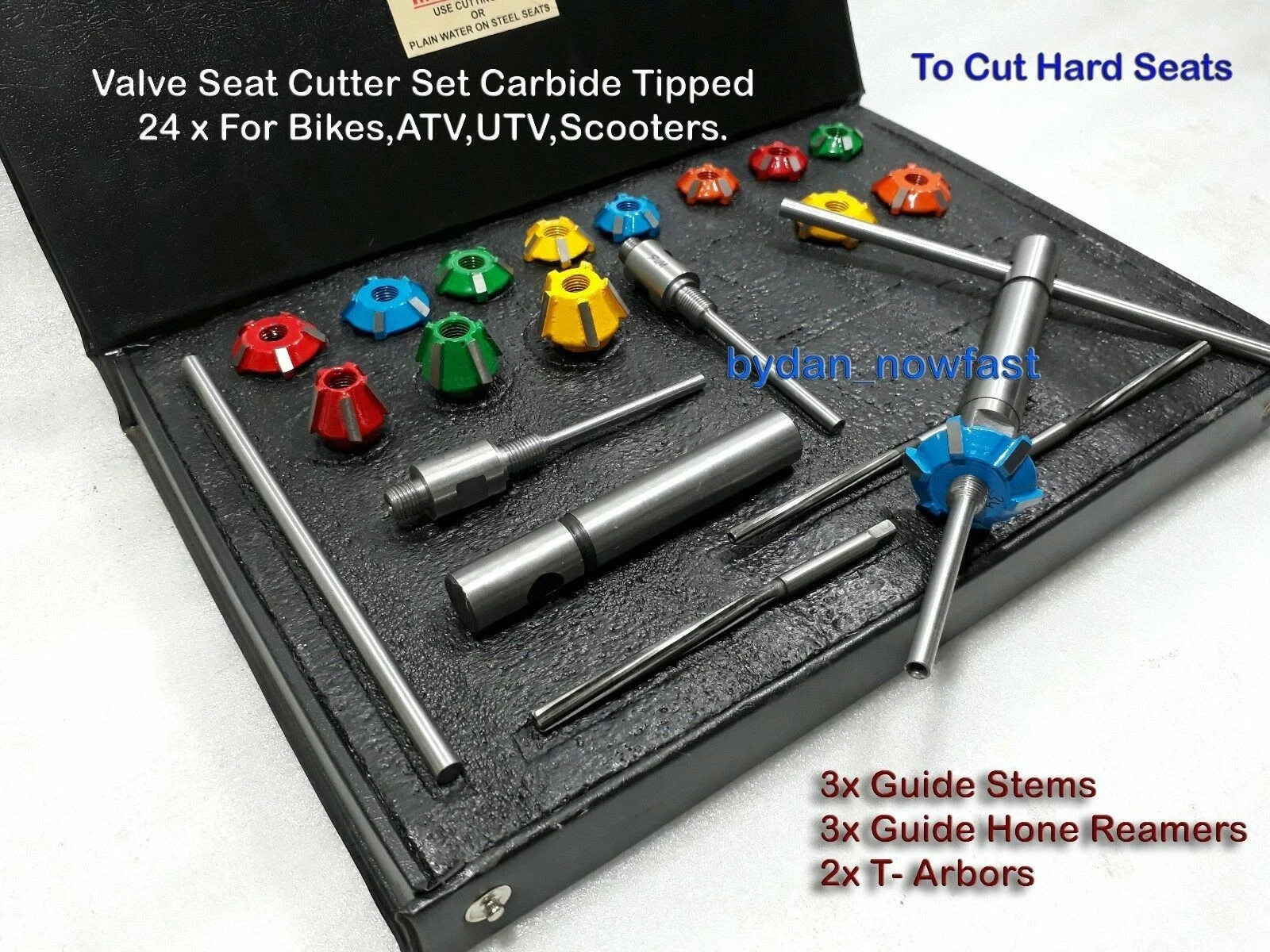 24x Motorcycles Heads Valve Seat Cutter Set CARBIDE TIPPED Guide Stem Reamers HS
