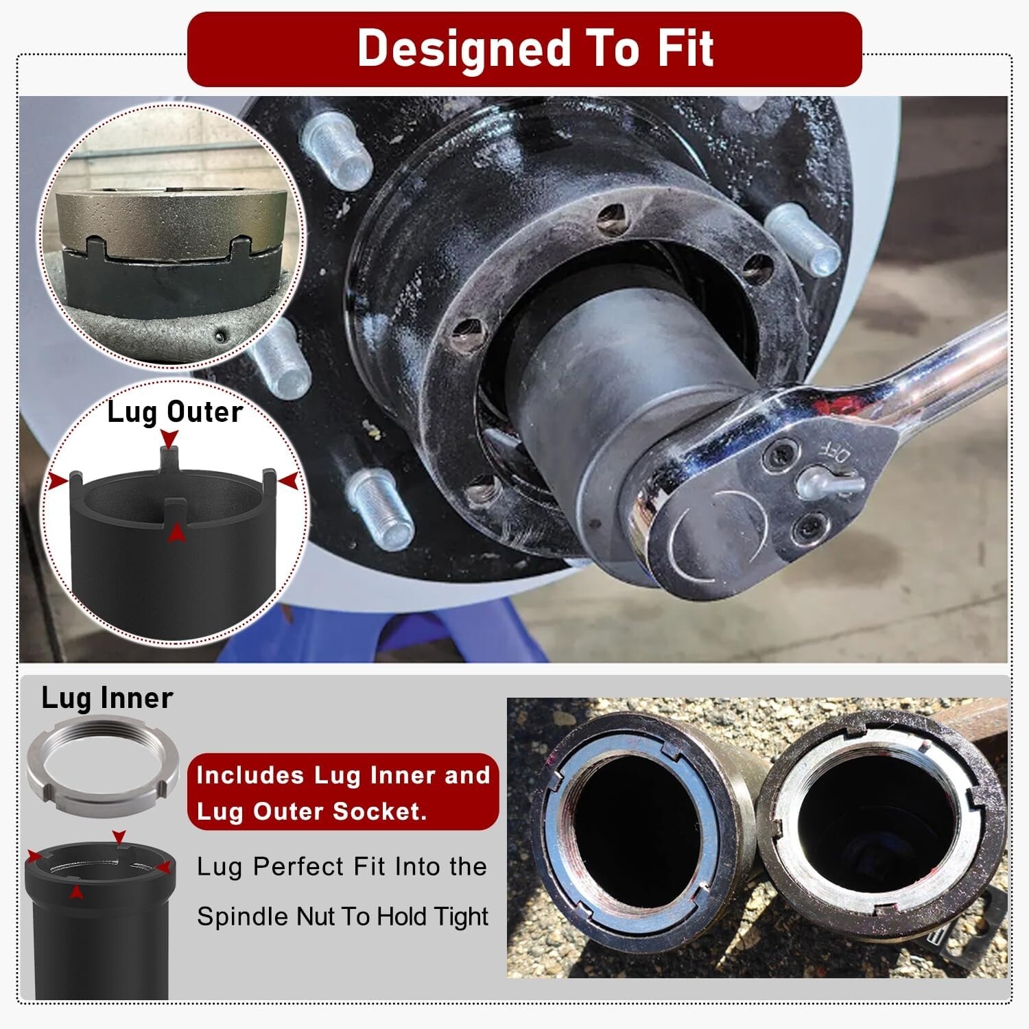 5pcs Spindle Nut Sockets Kit Axle Hub Nut Socket For Ford Dana 50/60, 1/2″ Drive