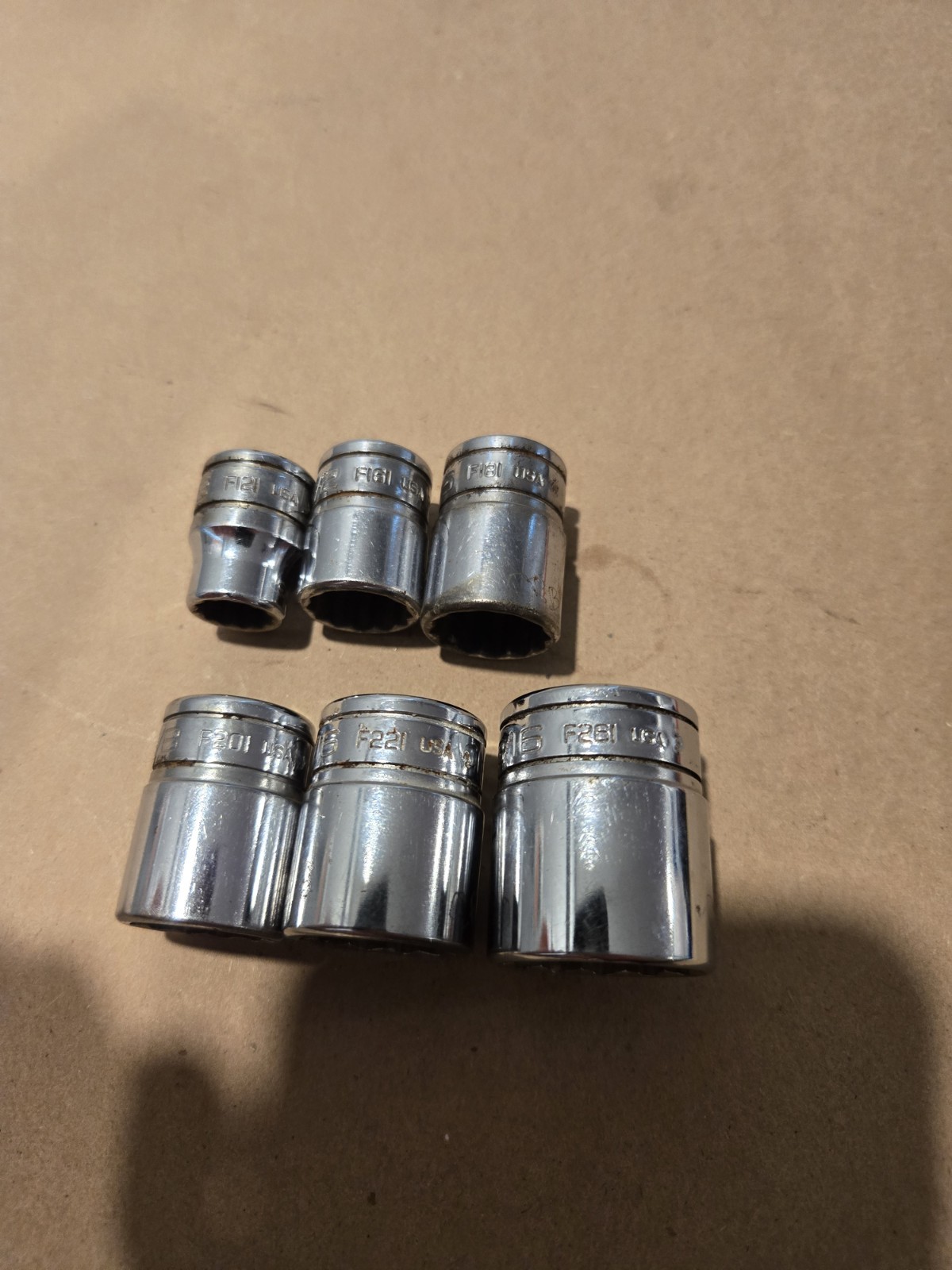 Snap On 3/8 Drive 3/8,1/2,9/16,5/8,11/16,13/16 12PT SAE Shallow Chrome Sockets