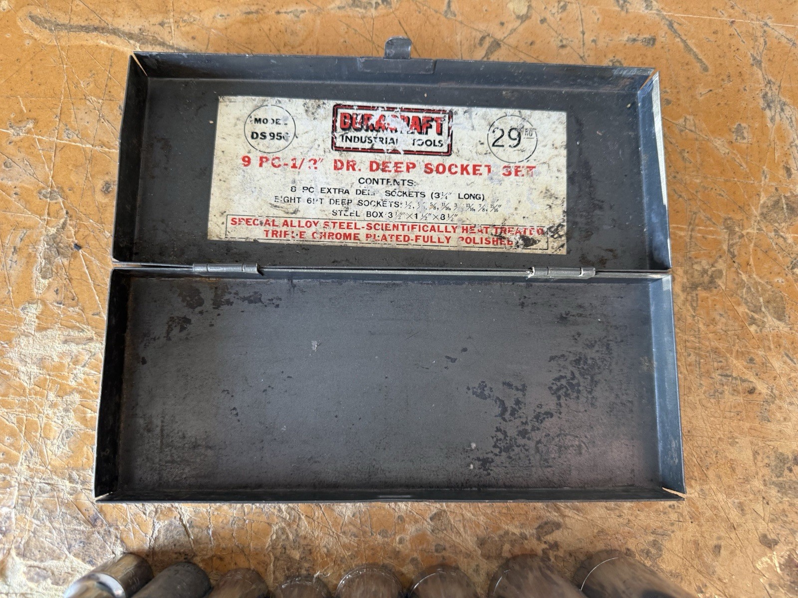 USA Made 1/2” Drive Deep Socket Lot Craftsman SK Dura-Craft Metal Case