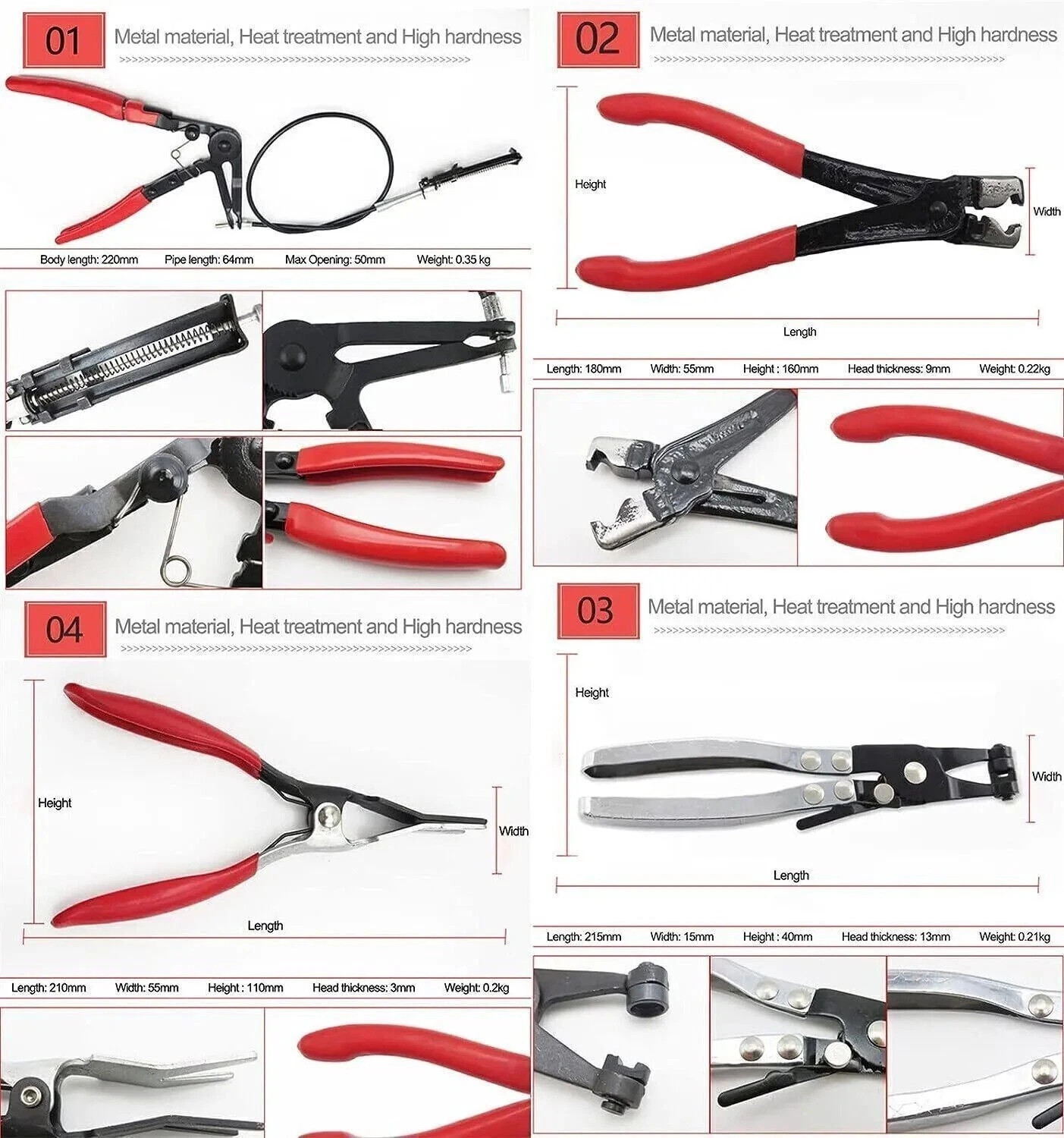 9Pc Hose Clamp Clip Remover Pliers Wire Long Reach Kit Fuel Oil Water Hose Tool