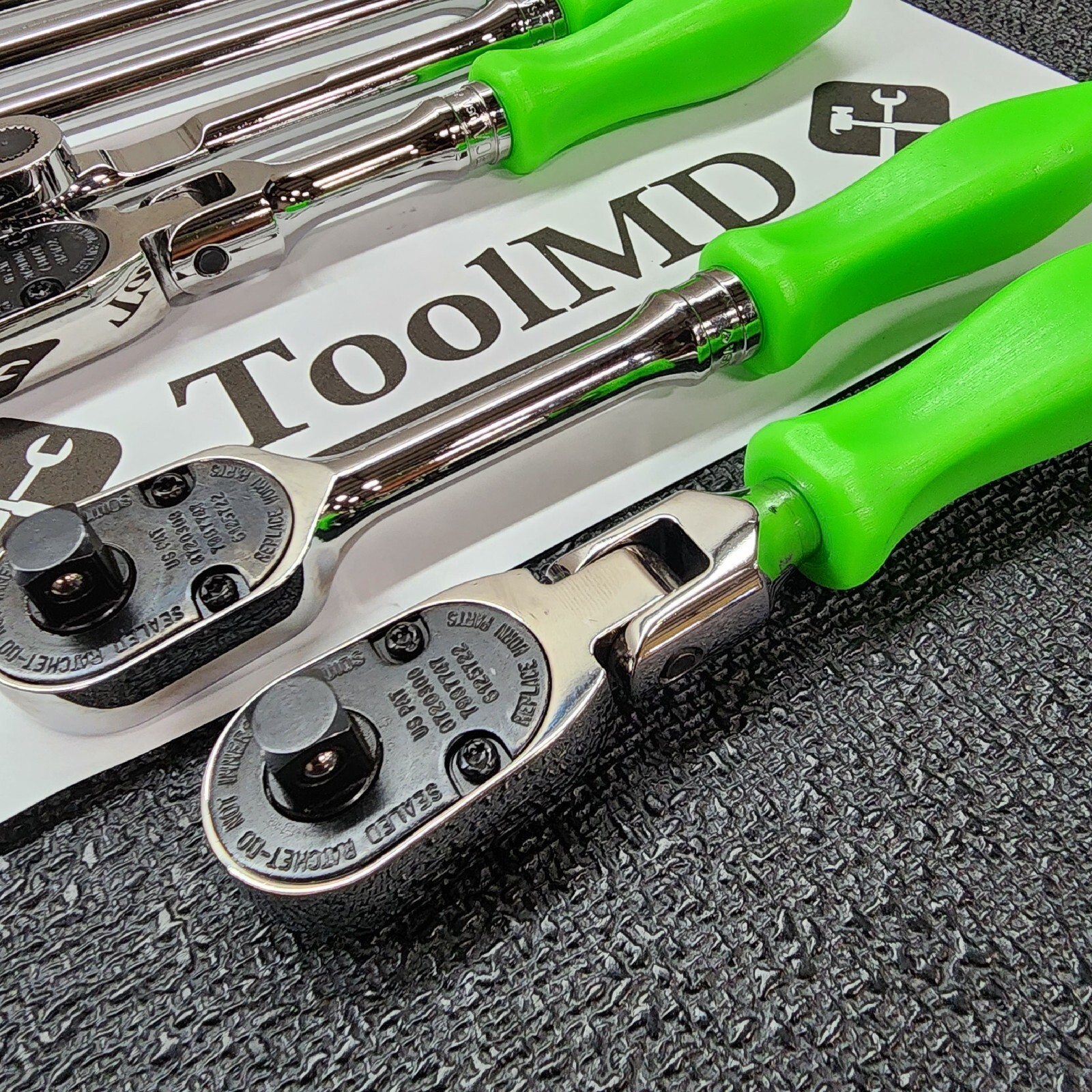 Snap-on Tools NEW 8pc GREEN Hard Handle 3/8″ Drv. Fixed & Flex-Head Ratchet Set