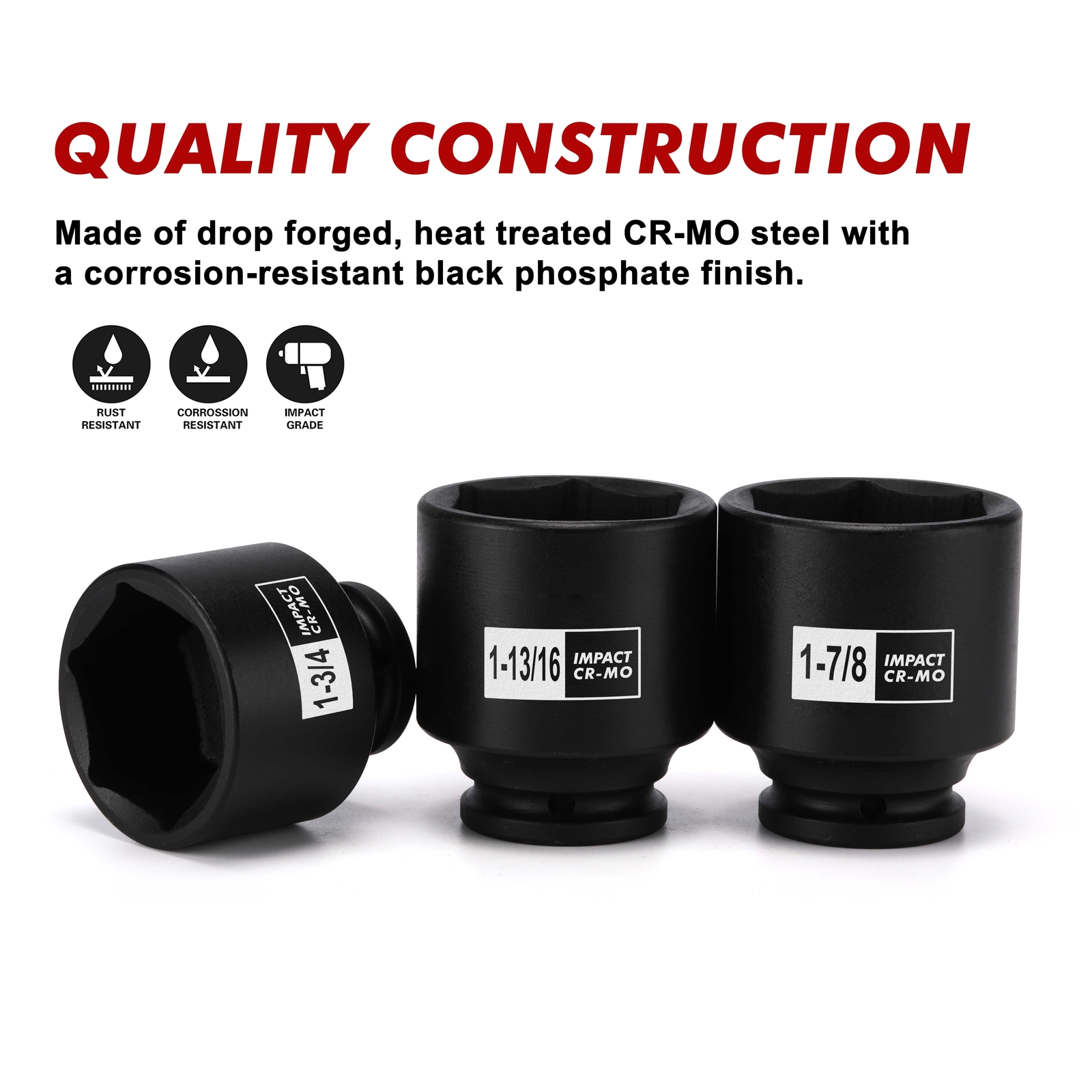 16PCS 1/2″ Drive Shallow Spindle Axle Nut Impact Socket Set 6-Point Large CR-MO