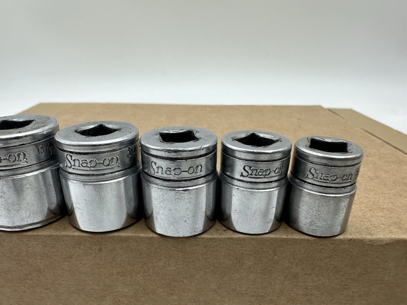 Snap-on 3/8” Dr 6pt SAE 6 Pc Socket Set Vintage USA 9/16-7/8” FS181-FS281