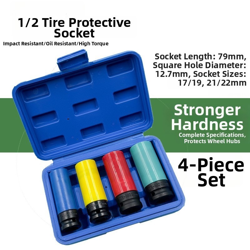 12 Inch Drive Tire Socket Set 5 Piece Black Chrome Vanadium M15 M17 M19 M21 M22