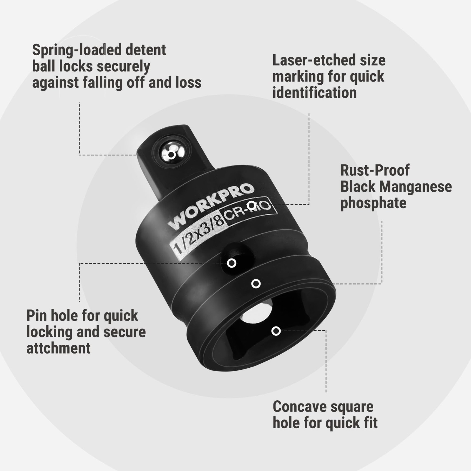8-PC Impact Socket Adapter Set, CR-MO Steel, 1/4″-1″ Drive, Wrench Conversion Ki