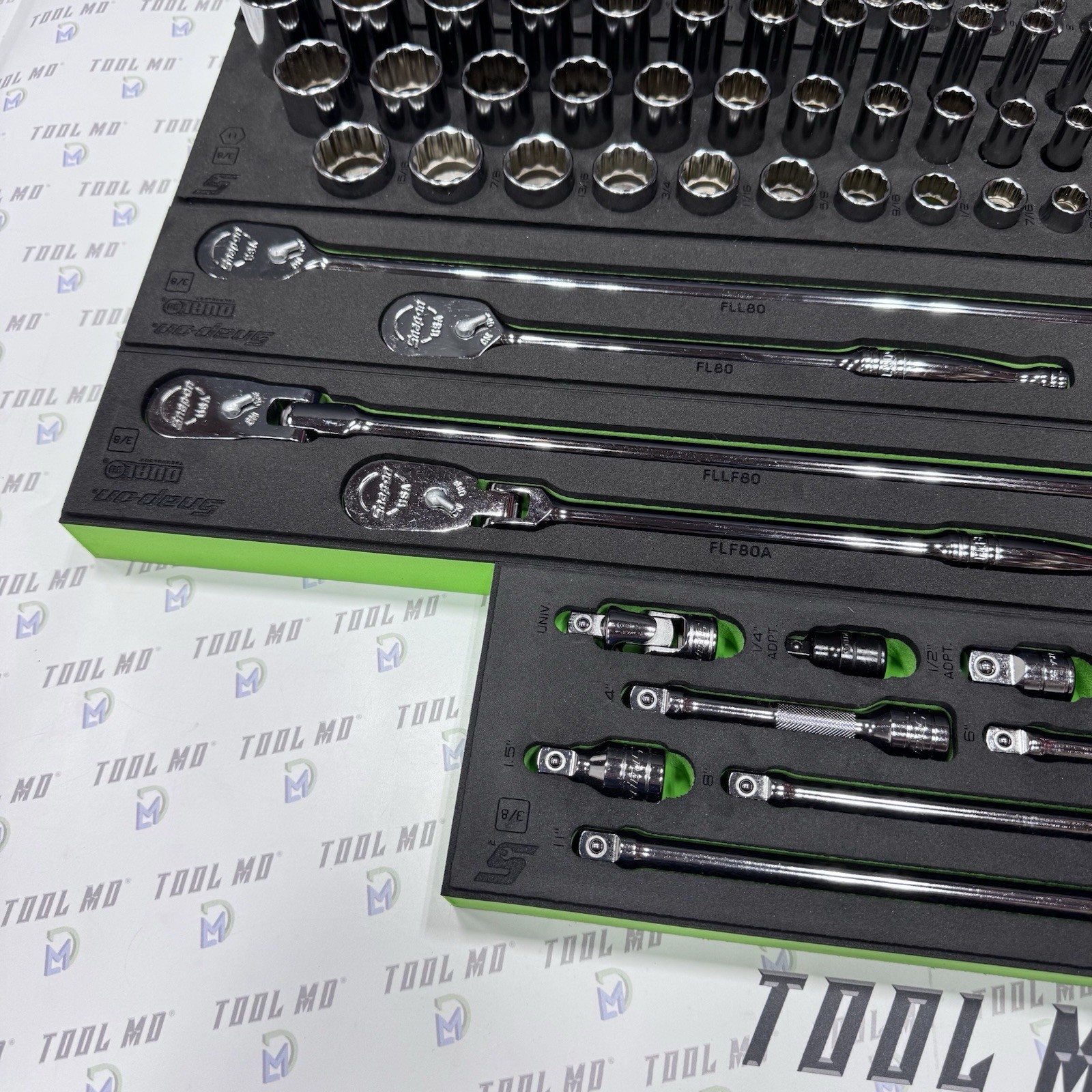 Snap-on Tools NEW 6 & 12-POINT GREEN 185pc 3/8″ Drive Service Set 2185GSS01FG