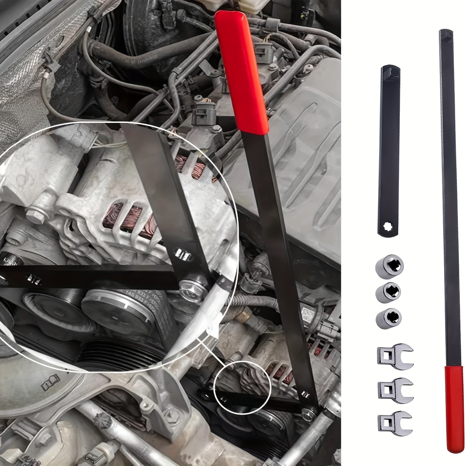 8PC Serpentine Belt Tool Kit 1/2″ 3/8″ Square Universal Belt Removal Wrech