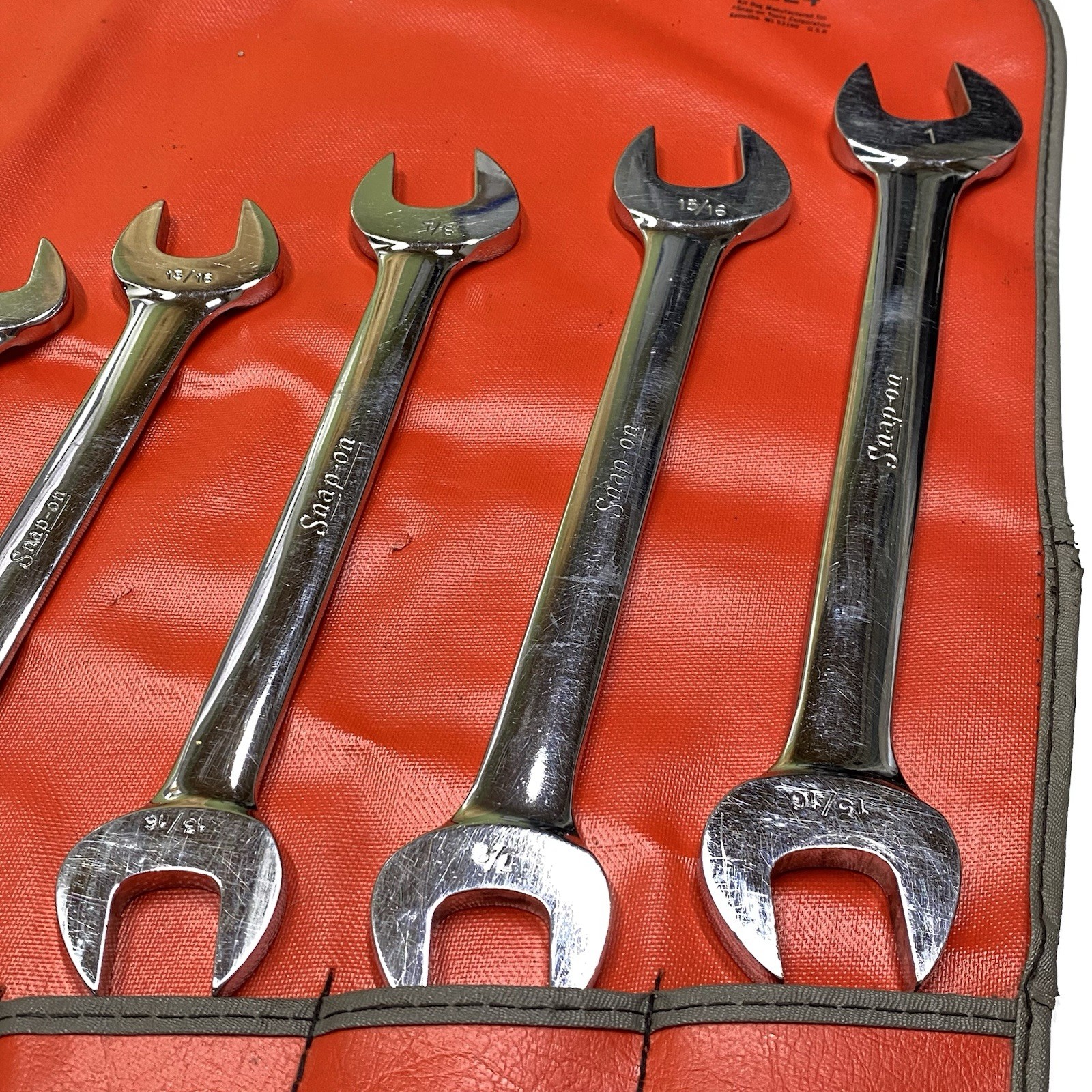 Snap On Tools SAE Open End Wrench Set 12pc 1/4″ to 1″ W/ C124 Roll VTG USA Read