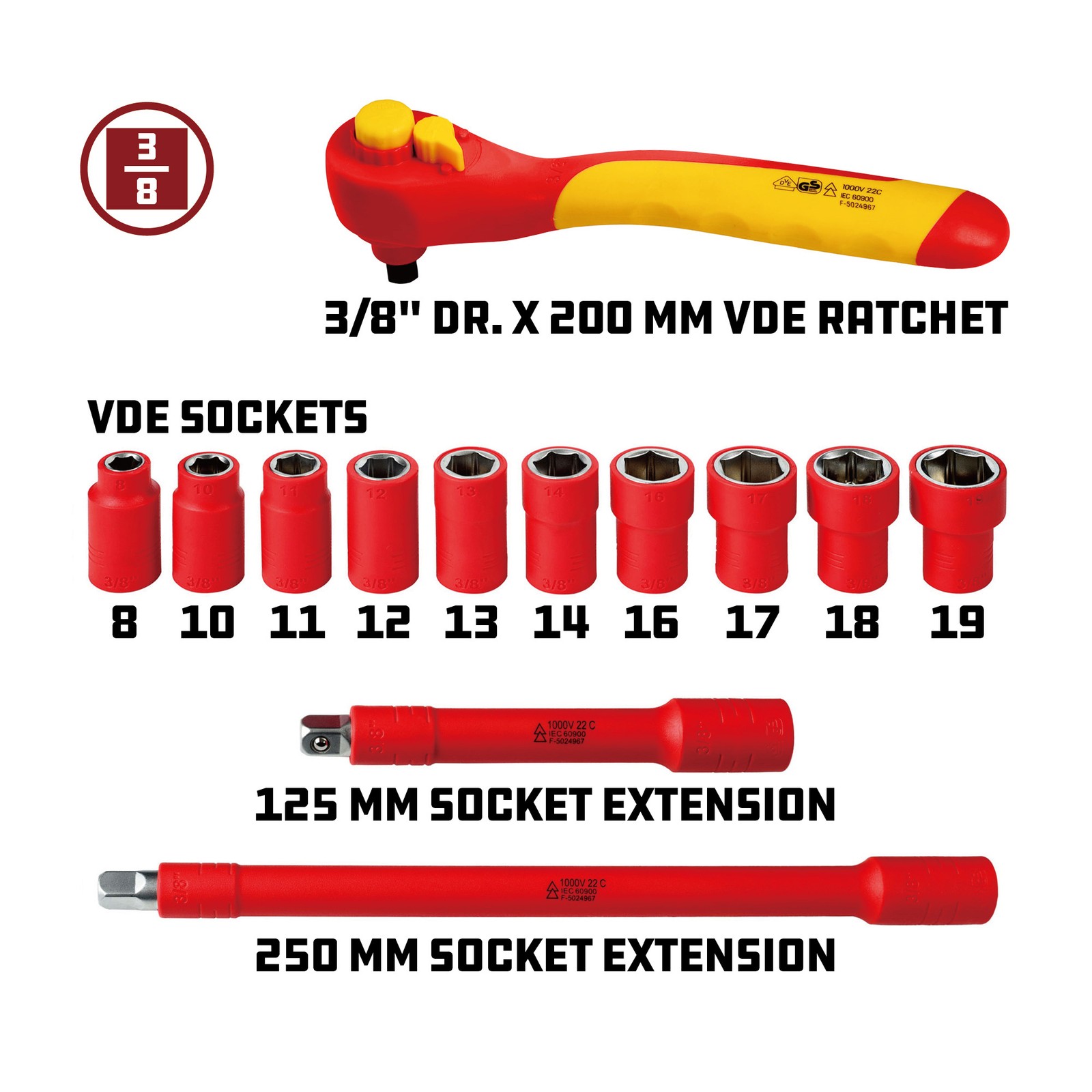 Powerbuilt 13 Piece 3/8-Inch Drive VDE Ratchet And Socket Set – 642937