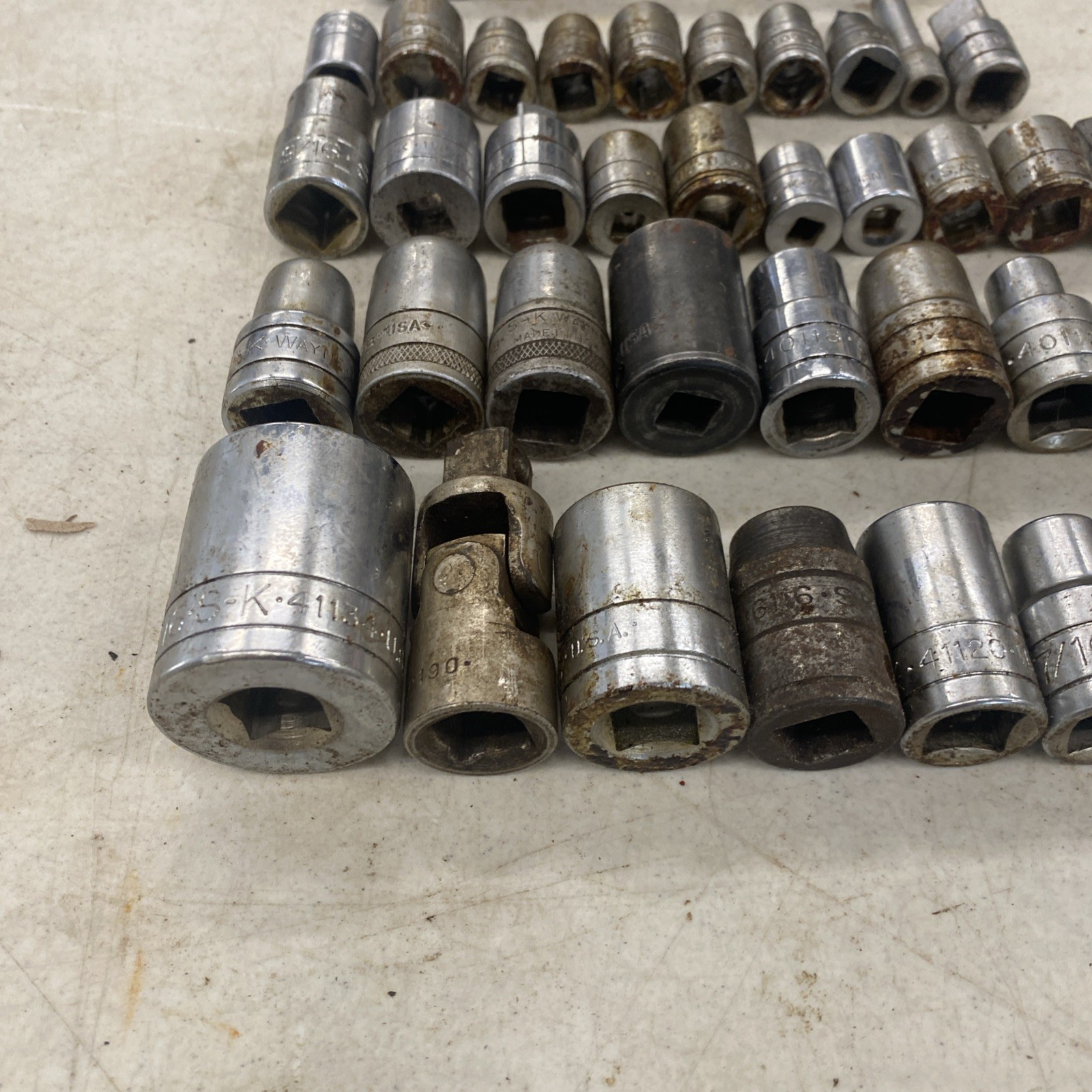 50 pc. Lot Vintage S-K SK USA Made 1/4, 3/8, 1/2″ Drive Sockets READ, M0554L