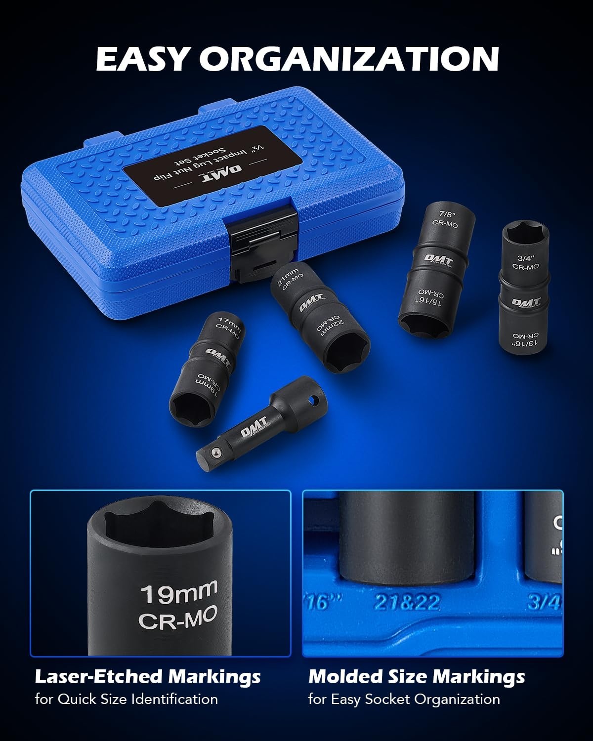1/2″ Drive Impact Lug Nut Flip Socket Set SAE & Metric Double Ended Thin Wall