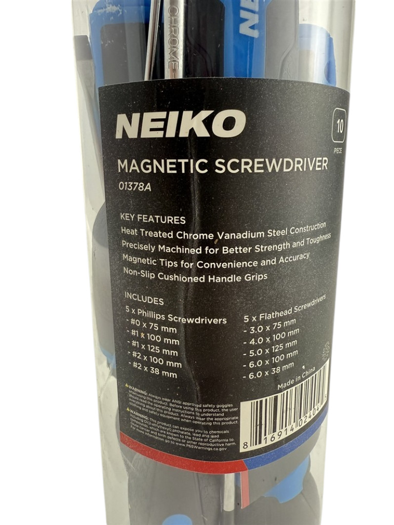 10pc Neiko NEW Magnetic Tip Non Slip Phillips & Flathead Screwdrivers Set 01378A