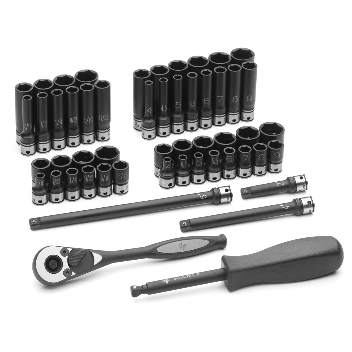 53 Pc. 1/4″ Drive Std and Deep Length 6-Pt Duo-Socket Set Carrand 89653CRD