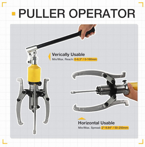 Hydraulic Gear Puller, 15T Puller Kit Bearing 15 Ton, Yellow