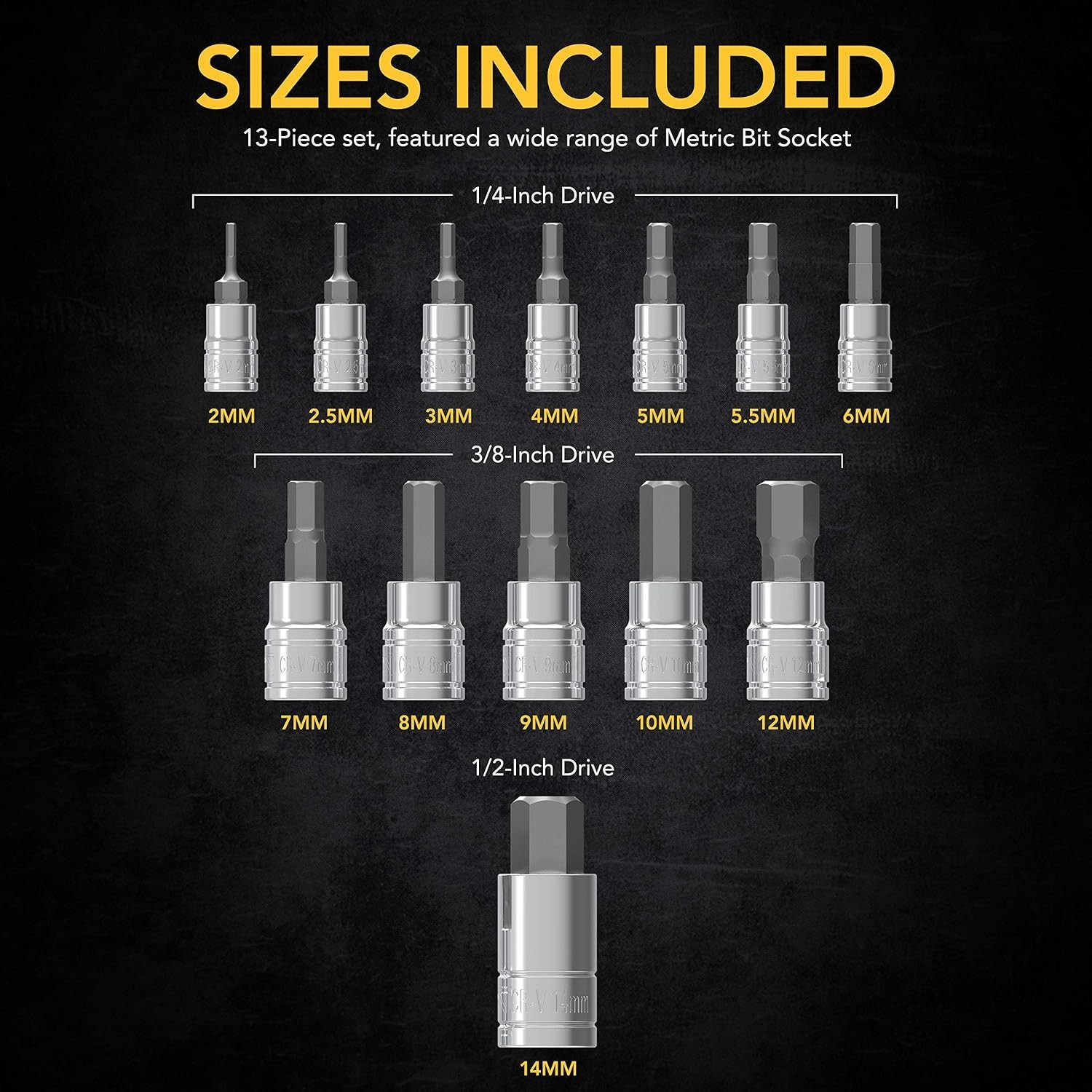 Durable 13-Piece Metric Hex Bit Socket Set | Enhanced S2 Steel for Longevity