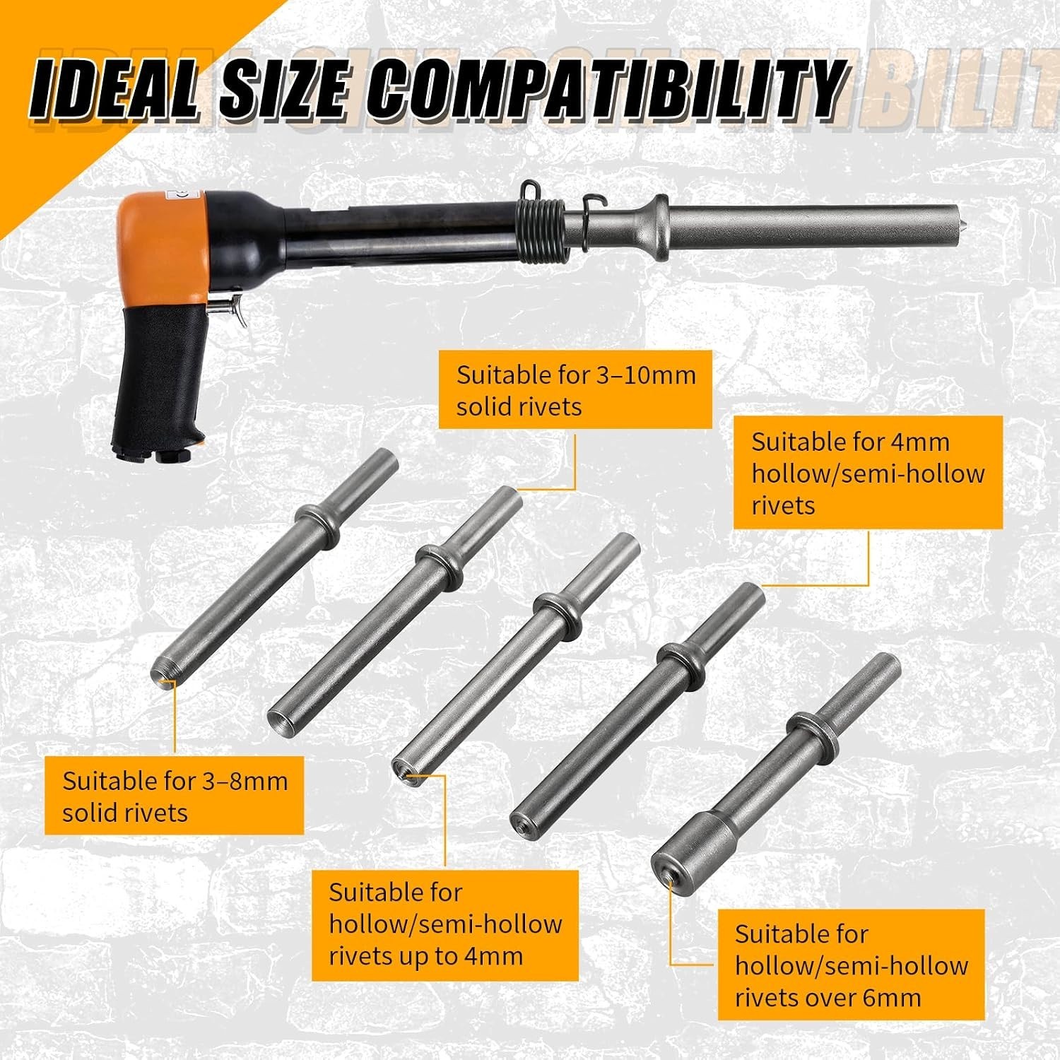 7 Pcs Great Heavy Duty Smoothing Pneumatic Air Rivet Hammer Tools Kit Black