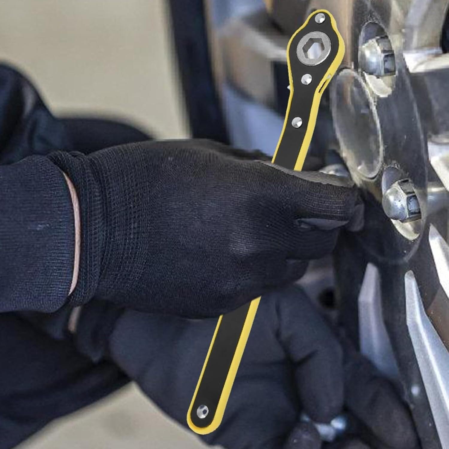 Yellow/Black Car Jack Ratchet Wrench Tire Wheel Lug Wrench Hand Repair Tool Auto