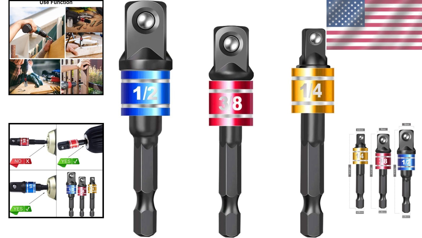 Versatile 1/4-Inch Hex Shank Impact-Grade Socket Adapter Set – Color-Coded Ease