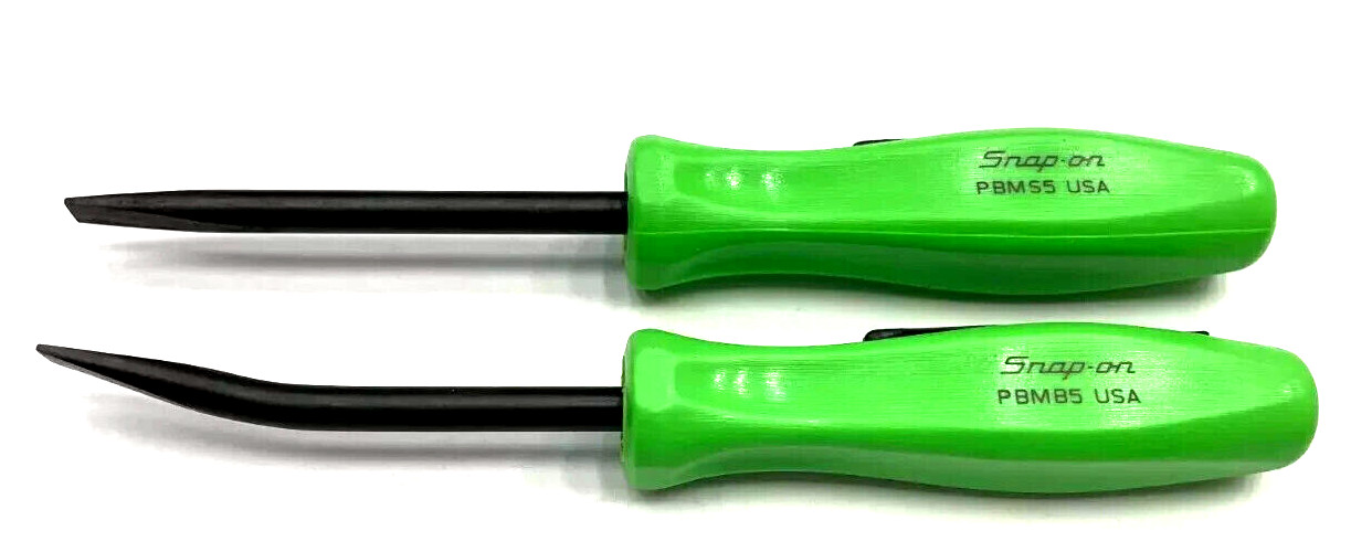 SNAP ON TOOLS POCKET PRY BAR SET STRAIGHT + BENT BLADE PBMB5 G GREEN HANDLES 5″