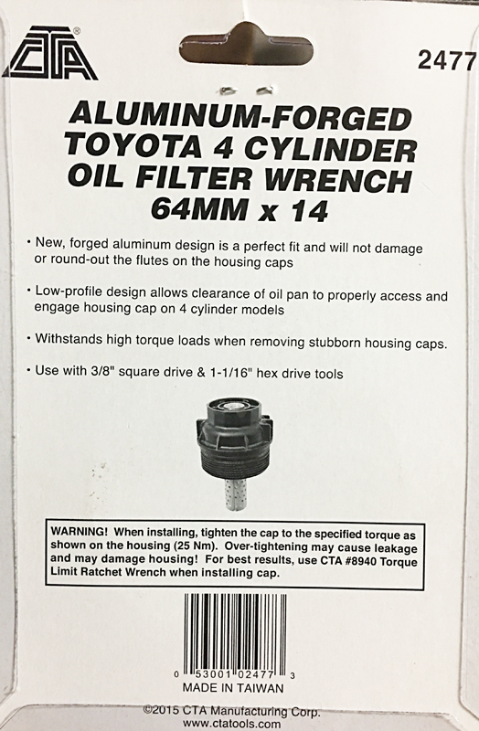 CTA ALUMINUM FORGED TOYOTA OIL FILTER WRENCH – 4 CYL – 64MM X 14 FLUTE – 2477