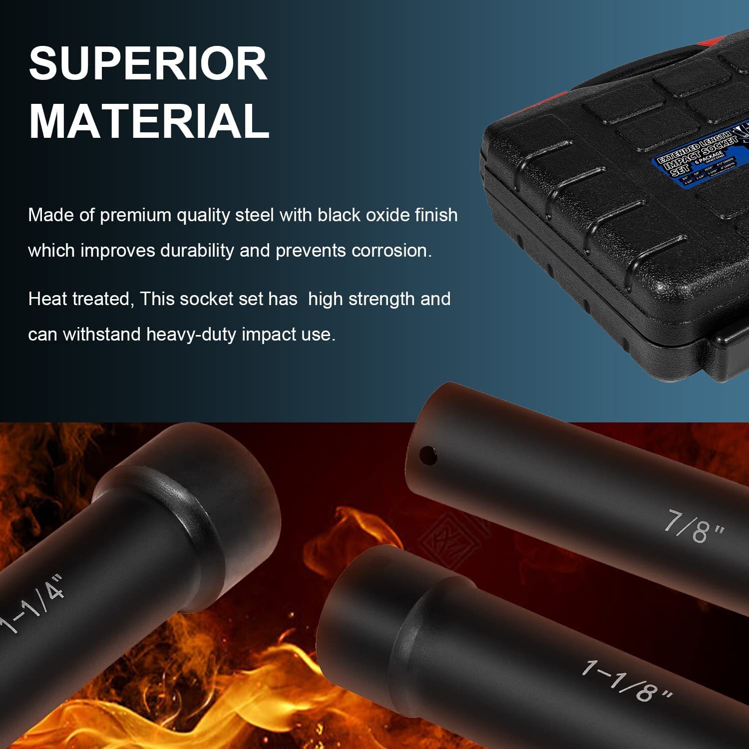 1/2 Inch Drive Extended Length Impact Socket Set 6 Piece With Storage Case
