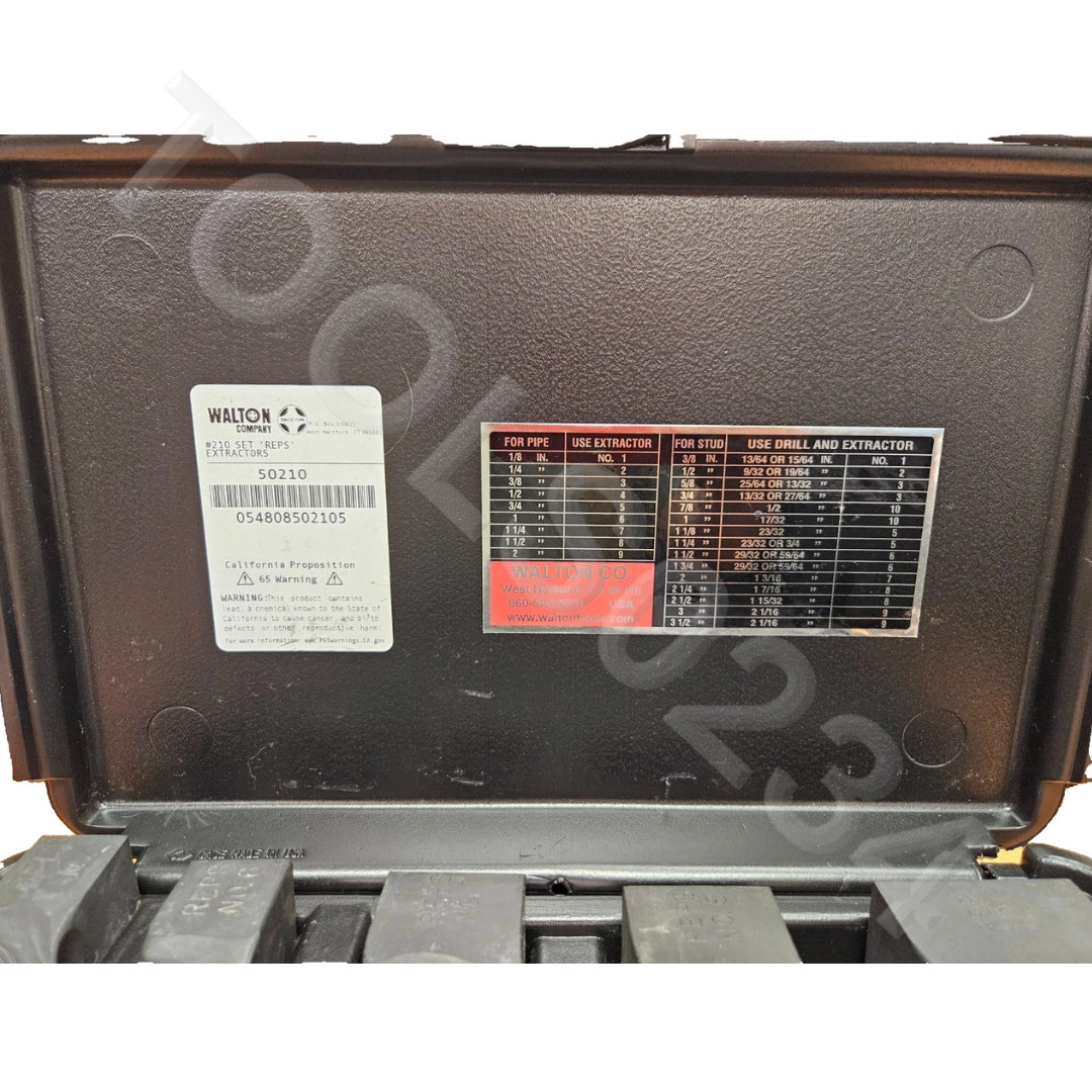 50210 Pipe & Bolt Extractor Set Walton Reps 1/8-3/4 Pipe 3/8-1-1/4 Bolt USA