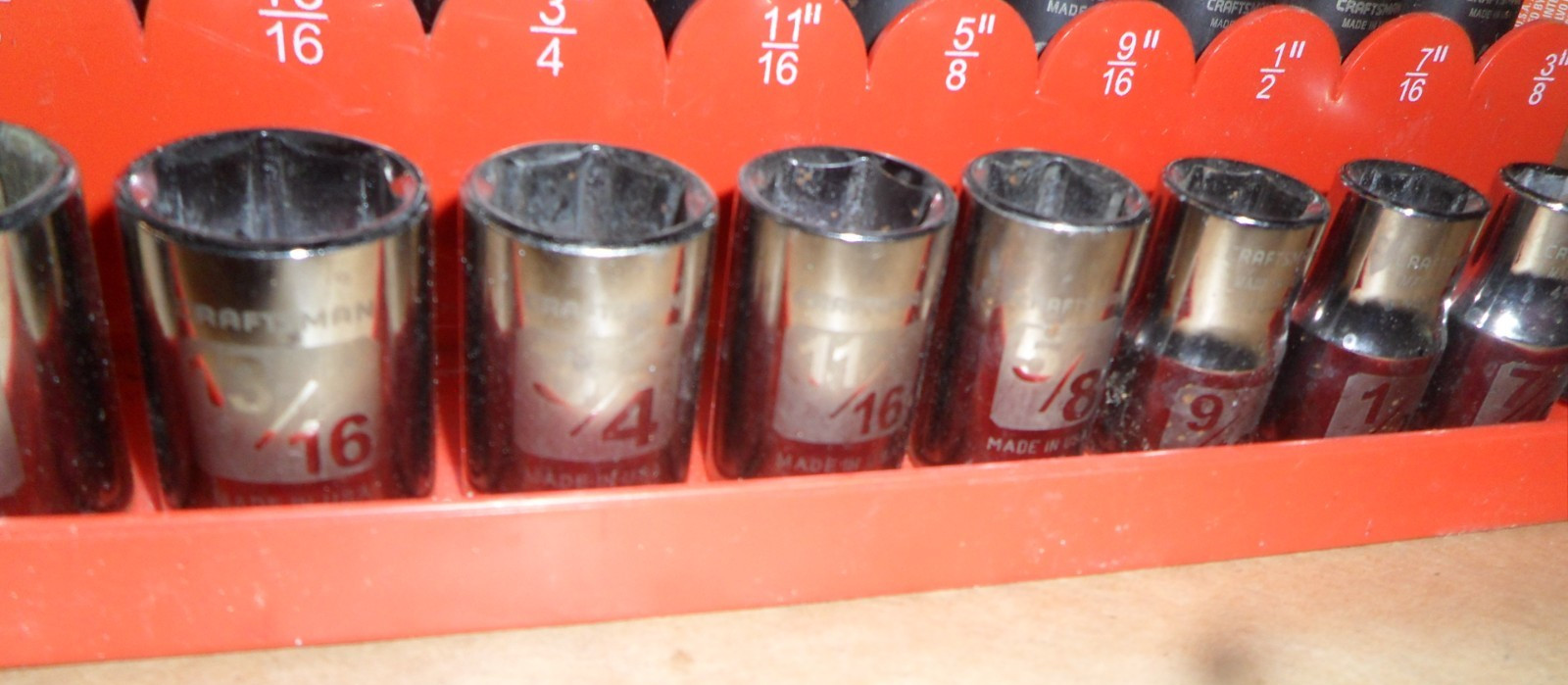 Lot of 21 Craftsman SAE 1/2 inch Drive Shallow & Deep Impact Sockets W/ Tray