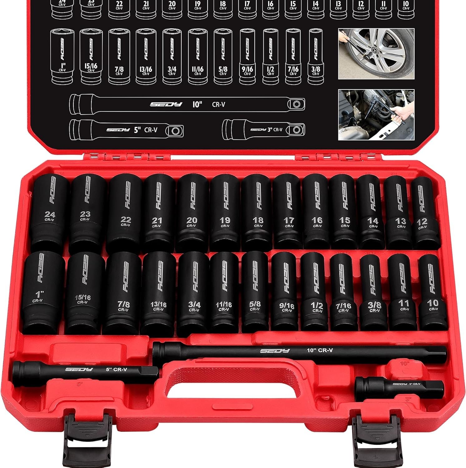 Metric & SAE 29-Piece Impact Socket Set CR-V Material