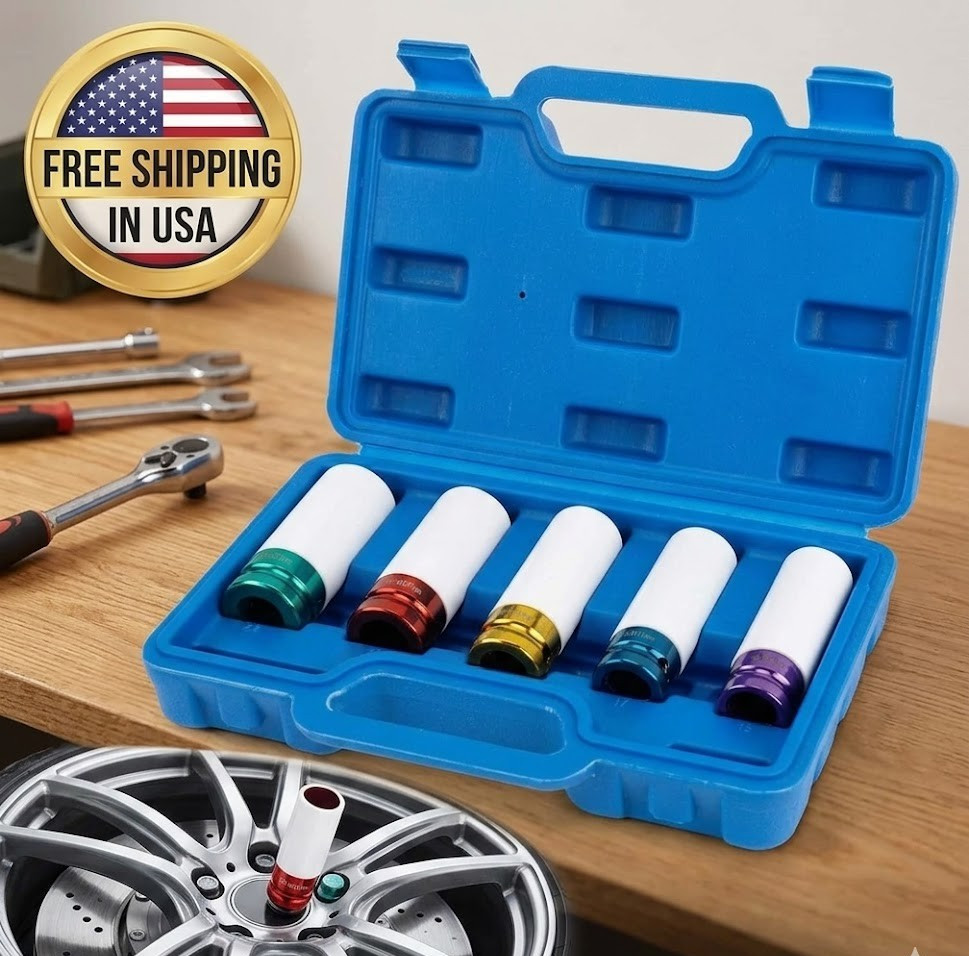 Premium 5Pcs 1/2 Drive 15-22mm Thin Wall CR-MO Impact Lug Nut Socket Set Wheel