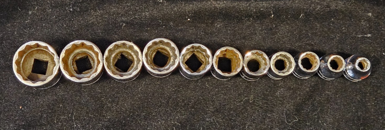 Snap-on 3/8″ Drive 1/4-7/8″ SAE 12-point (1-6pt) 11pc Set Shallow F-081 – F-281