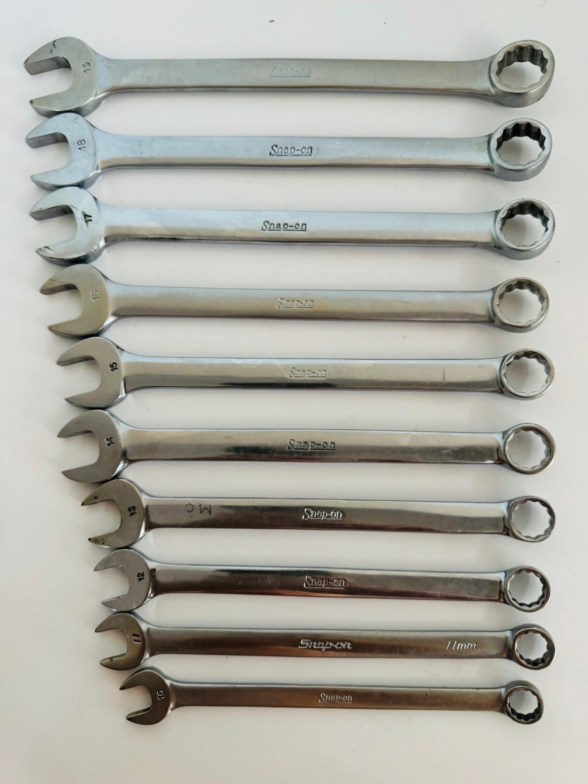 Snap On Tools OEXM710 10 Pc 12Pt Metric Combination Wrench Set 10-19mm #27