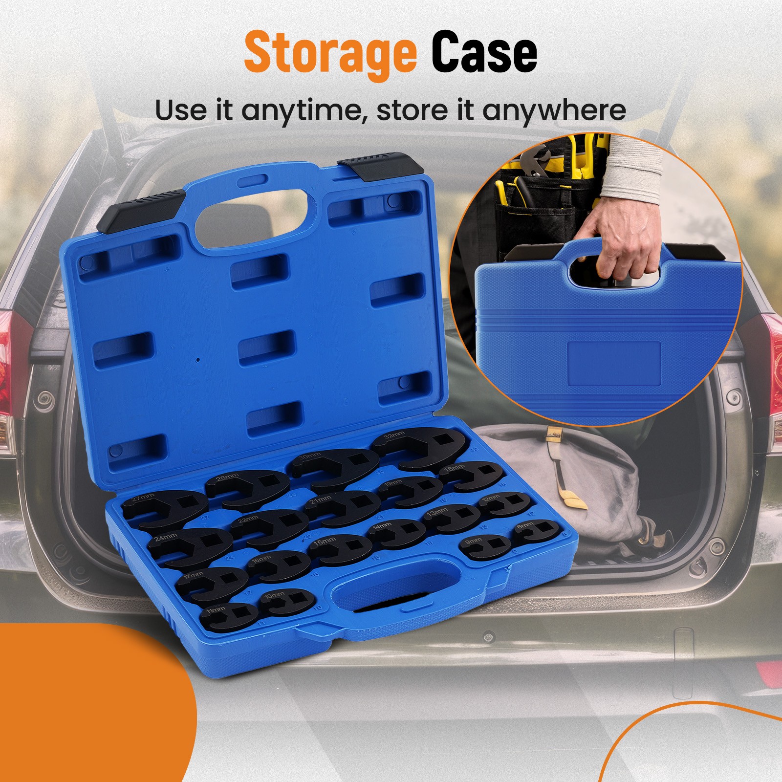 19PC Crowfoot Wrench Set 8-32mm Chrome Molybdenum Steel Metric Wrench Tool Kit