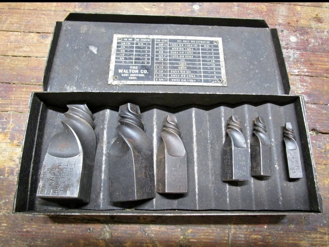 Vintage Walton Tools Pipe Reps Stud Screw Extractor Set No. 1 – No. 6 With Case