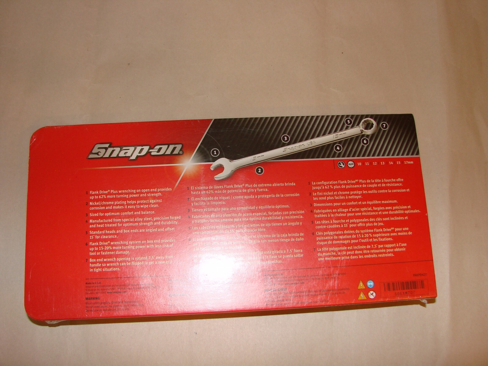 snap on 7 piece metric flank drive plus combination wrench set NEW