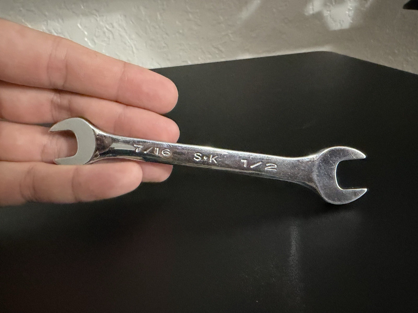 SK Hand Tool 86414 Regular Open End Wrench, 7/16 x 1/2-Inch, Full Polished