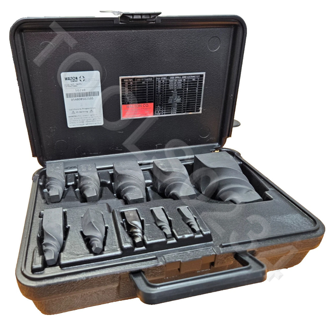 50210 Pipe & Bolt Extractor Set Walton Reps 1/8-3/4 Pipe 3/8-1-1/4 Bolt USA