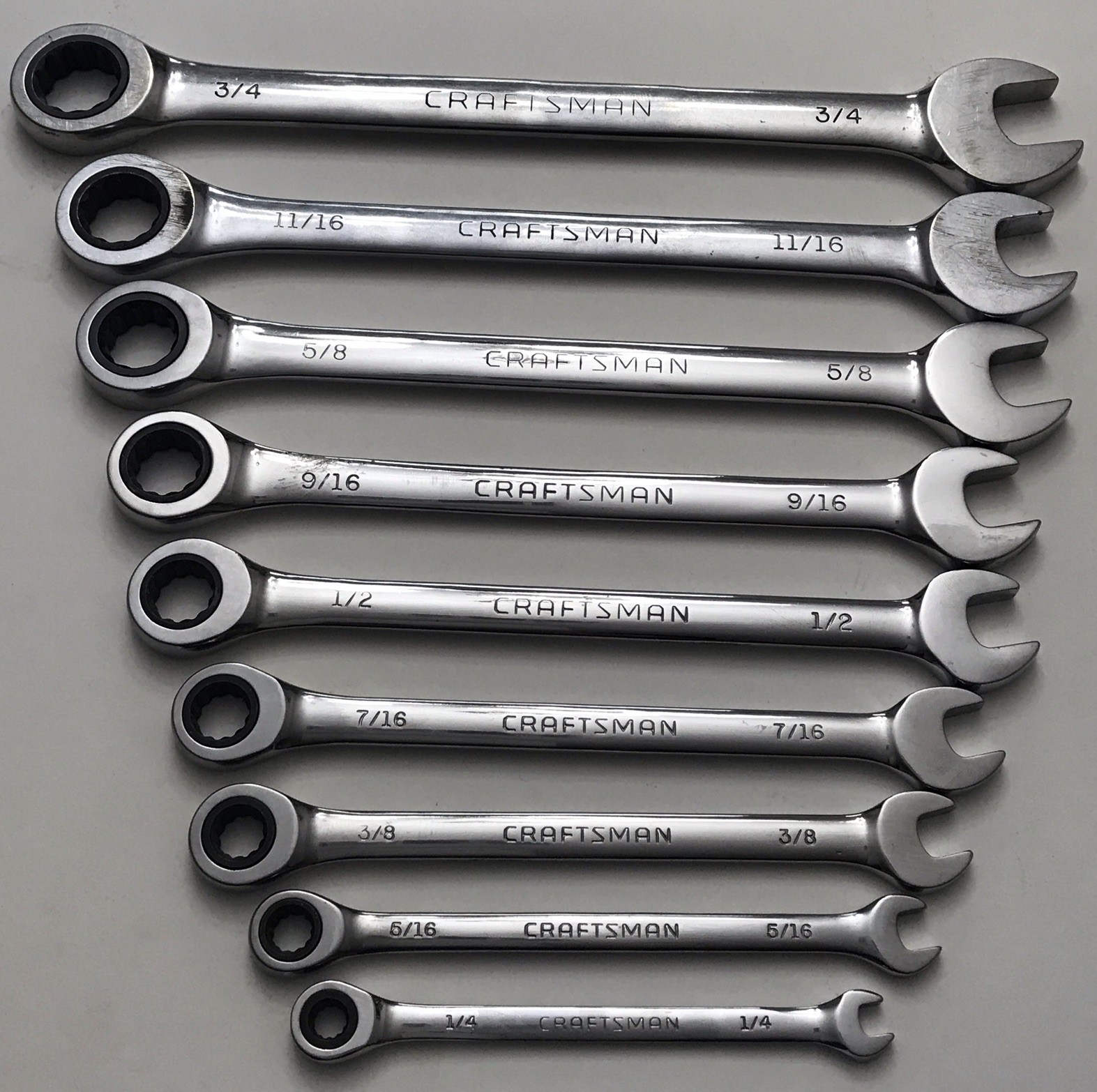 Craftsman Combination Ratchet End Long Wrench Set SAE 3/4″- 1/4” 45660-67, 39230