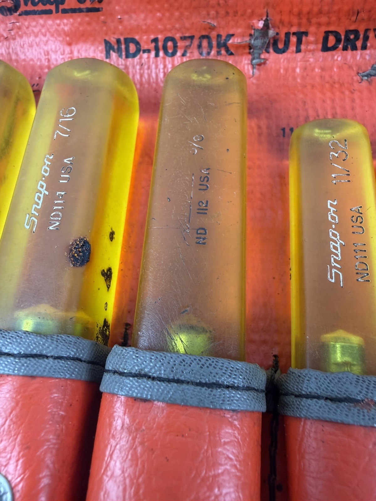 SNAP-ON 7PC SAE INSULATED NUT DRIVER SET 1/4″-1/2″ IN KIT BAG # ND-1070K NICE!