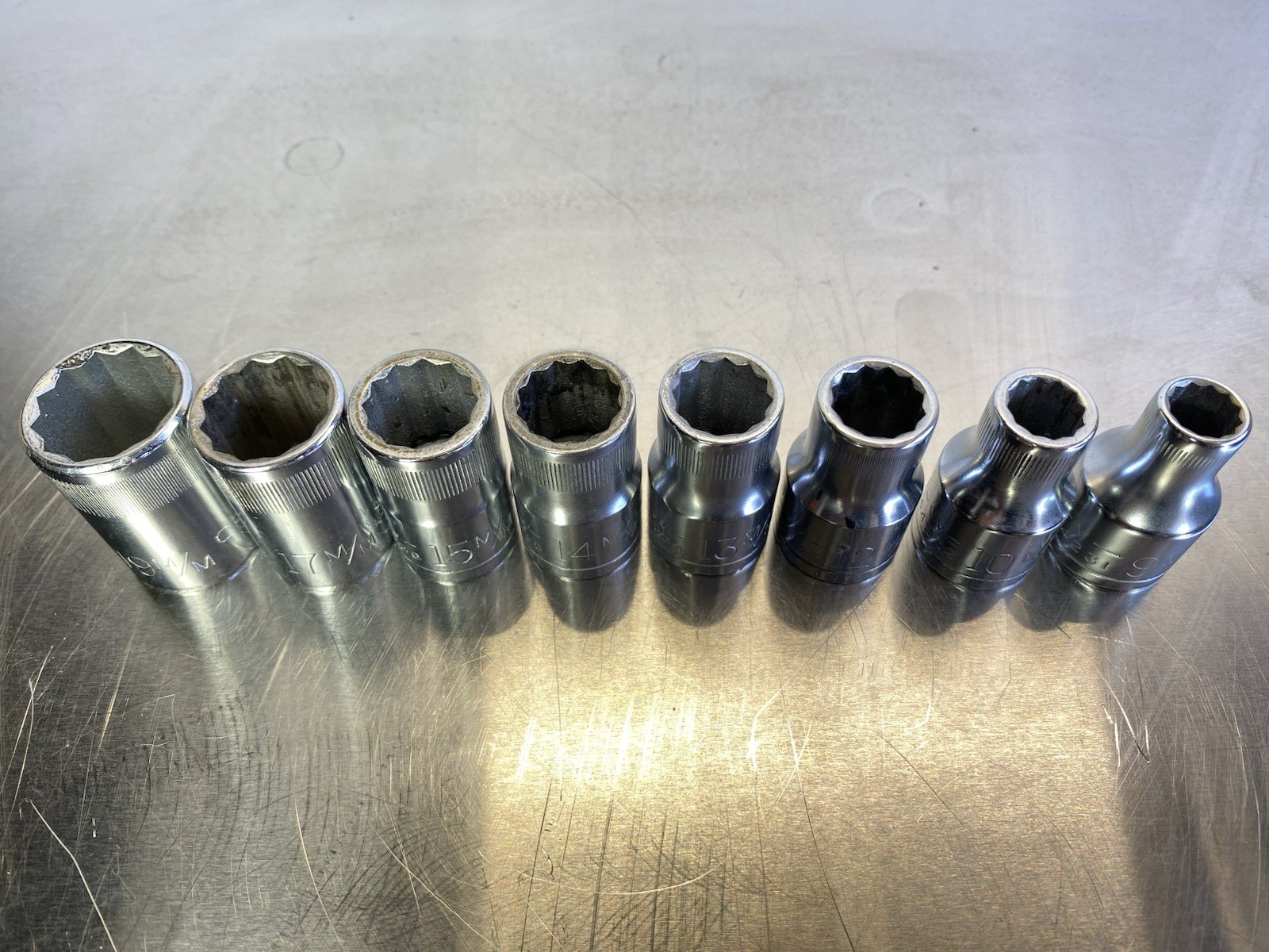 Vntg Craftsman 1/2″ =VV= 12 Pt Shallow Metric Sockets 9,10,12,13,14,15,17,19mm