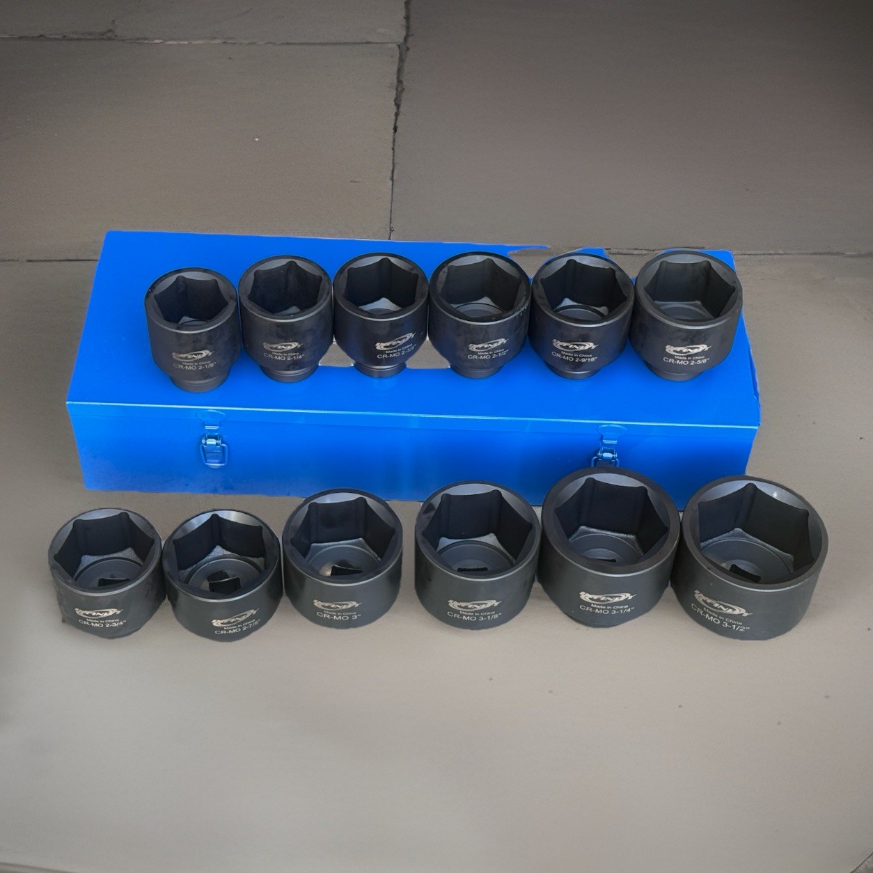12pcs 1″ Drive 6 Point Jumbo Deep Impact Socket Set SAE 2-1/8″ ~ 3-1/2″ Cr-MO