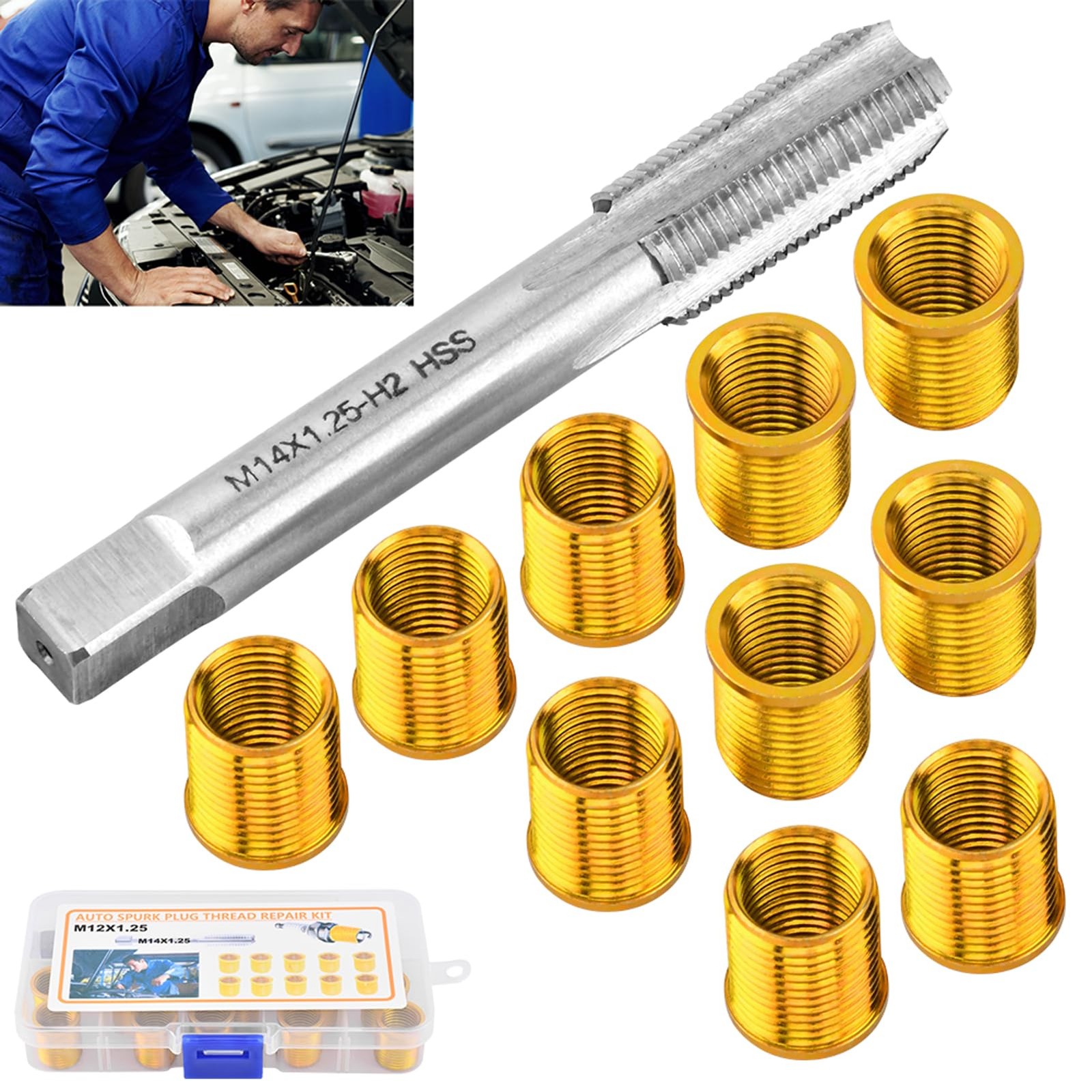 Spark Plug Thread Repair Kit, High Speed Steel Tap Spark Plug with M12x1.25 I…