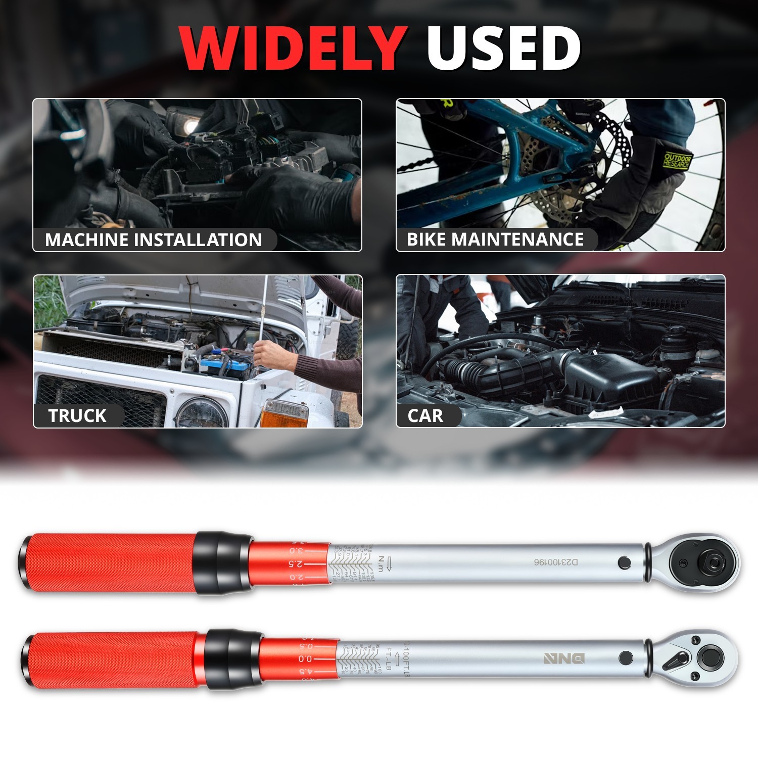 3/8″ Drive 10-100 FT.-LB / 13.6-135.6 N.M Click Torque Wrench Set w/Storage Case