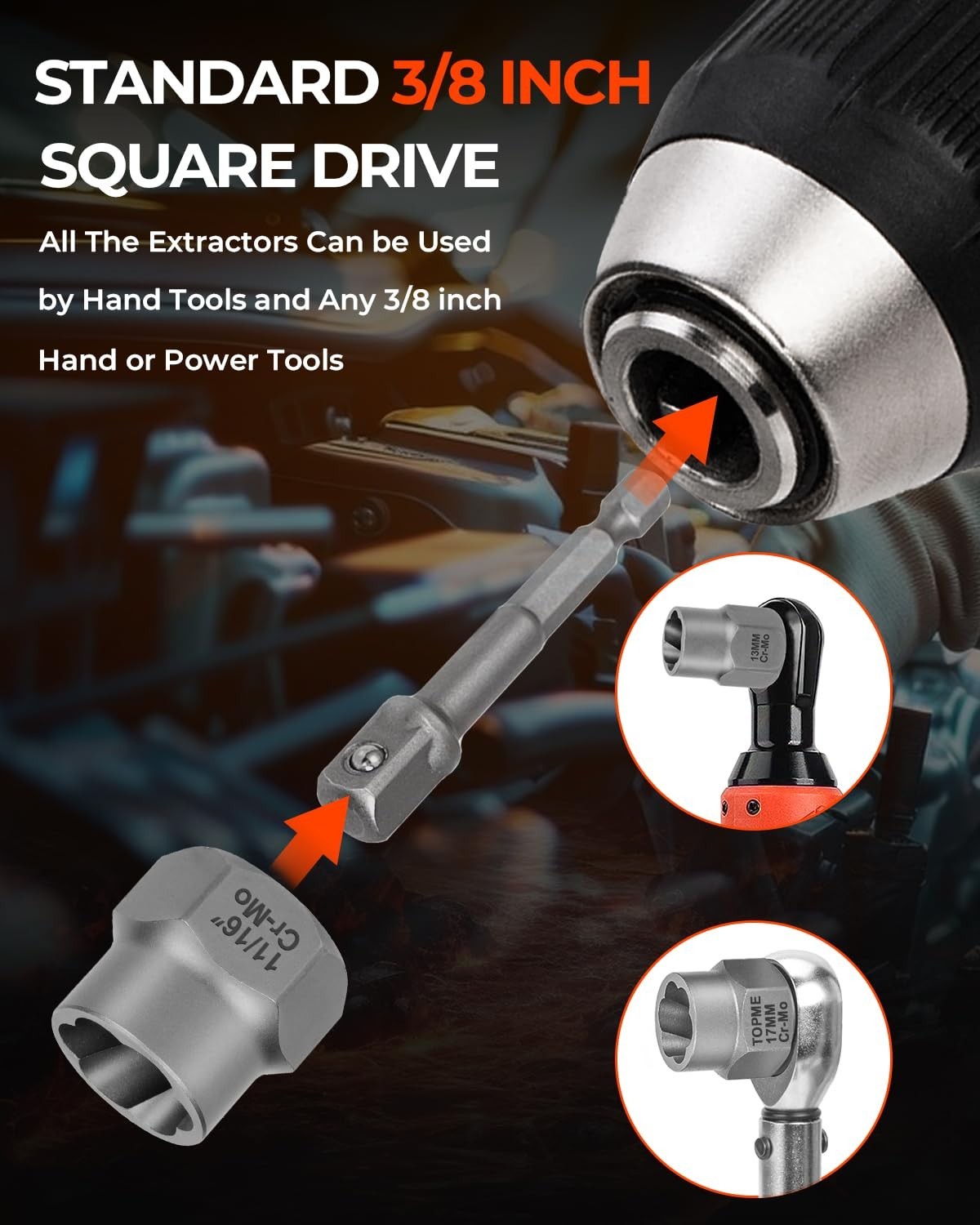 18-Piece Bolt Extractor Set – 3/8″ Drive for Damaged, Rusted, Rounded Bolts & Nu