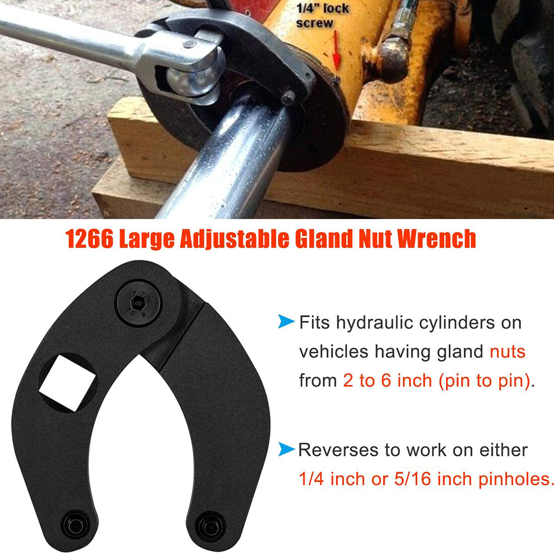 1266+7463 Universal Adjustable Gland Nut Wrench Spanner For Hydraulic Cylinders