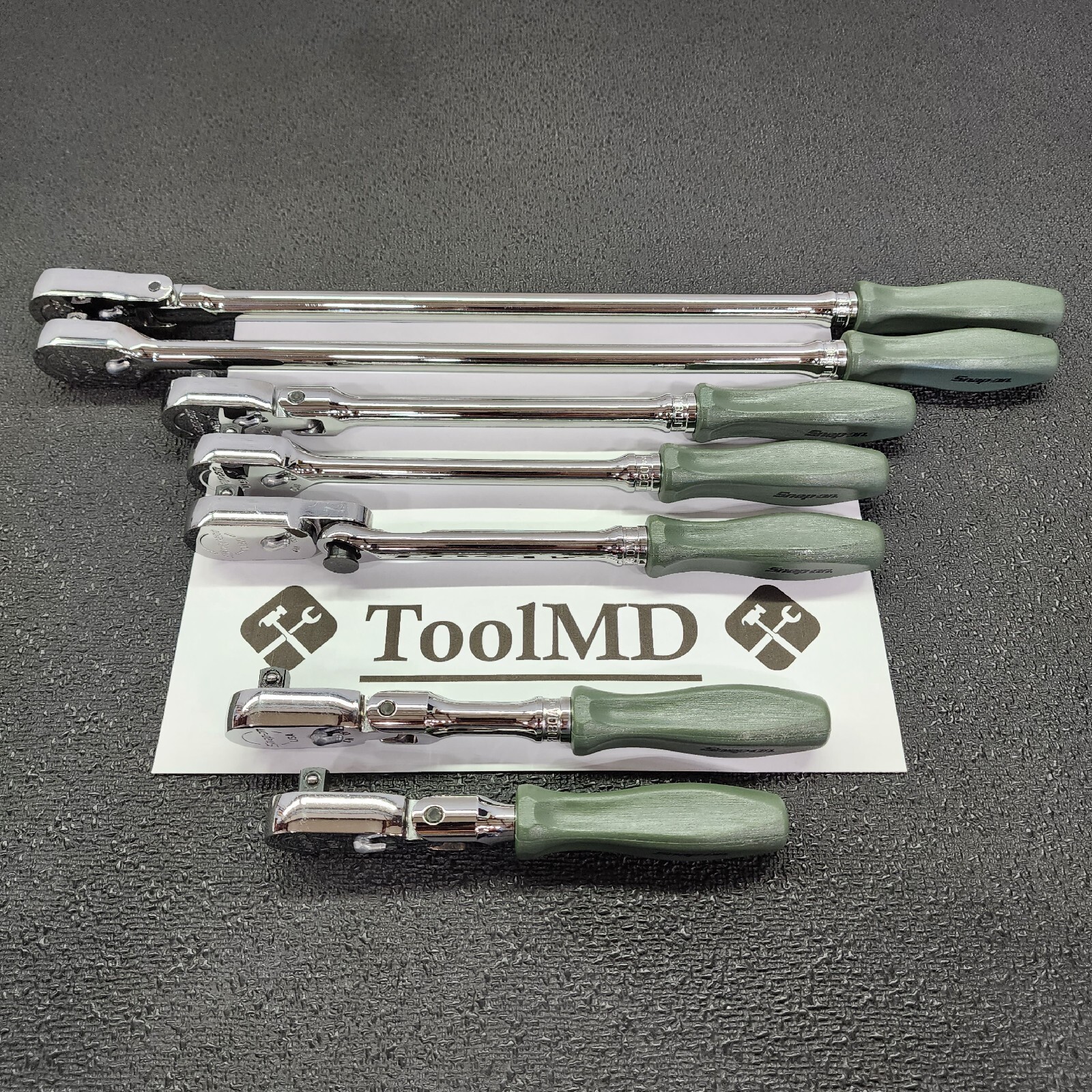 Snap-on Tools NEW 7pc COMBAT GREEN Hard Handle 3/8″ Drive Fixed Flex Ratchet Set