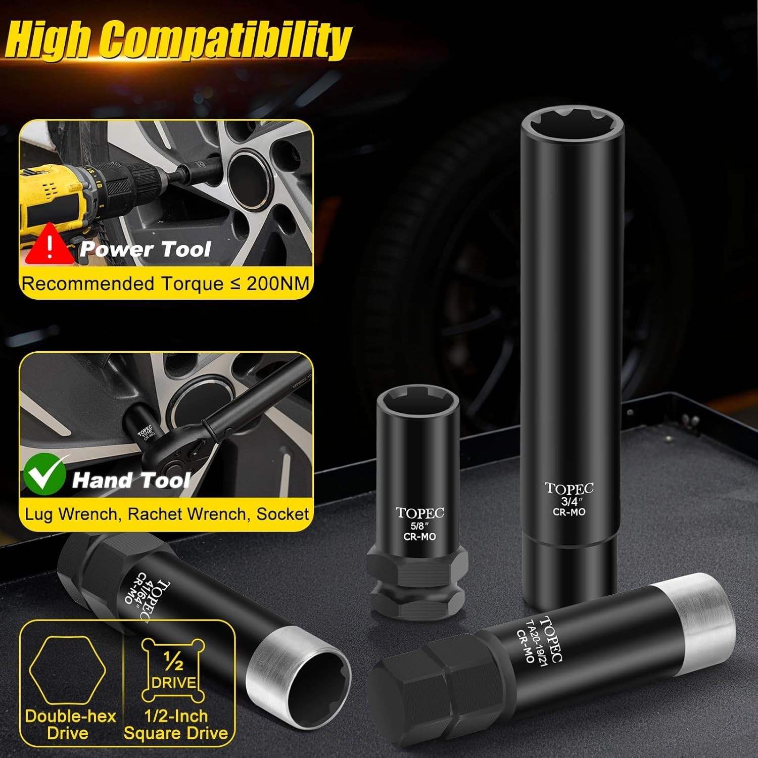 11PCS Lug Nut Key Set for Spline, Spike, Hex Locks Wheel Lock Removal Kit