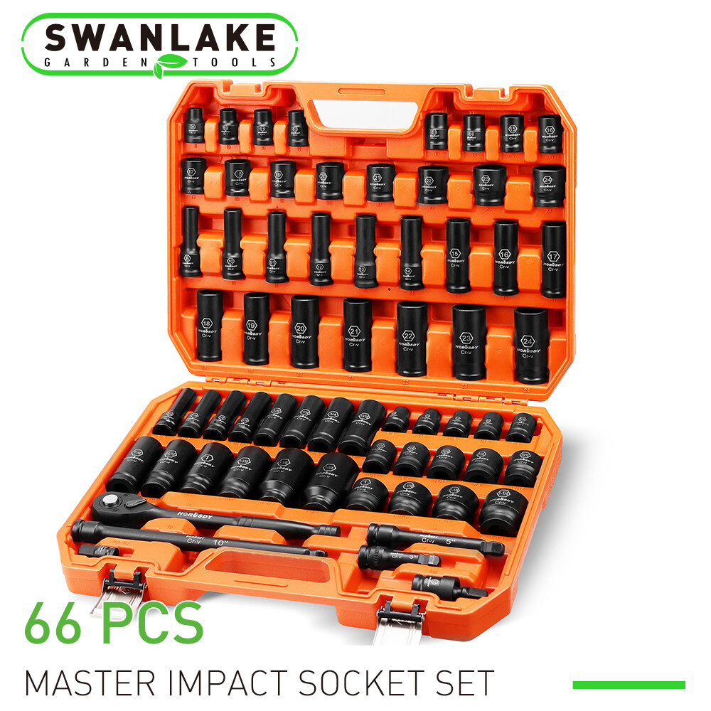 66PC 1/2″ Drive Impact Socket Set Deep & Standard SAE Metric 3/8-1-1/4″ 8-24mm