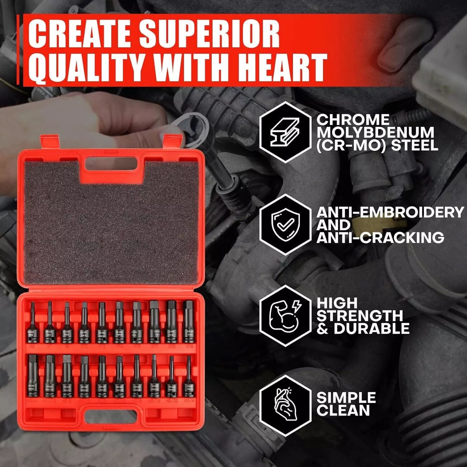 Metric & SAE 1/2″ Drive Master Impact Socket Set Hex Bits Long Air Allen Driver